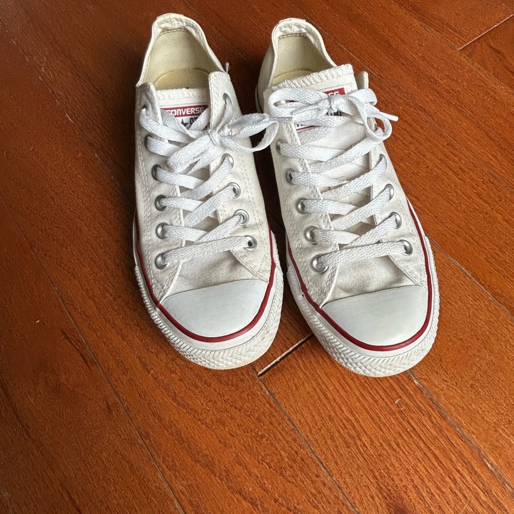 Converse Off-White Canvas Sneakers with Red Trim